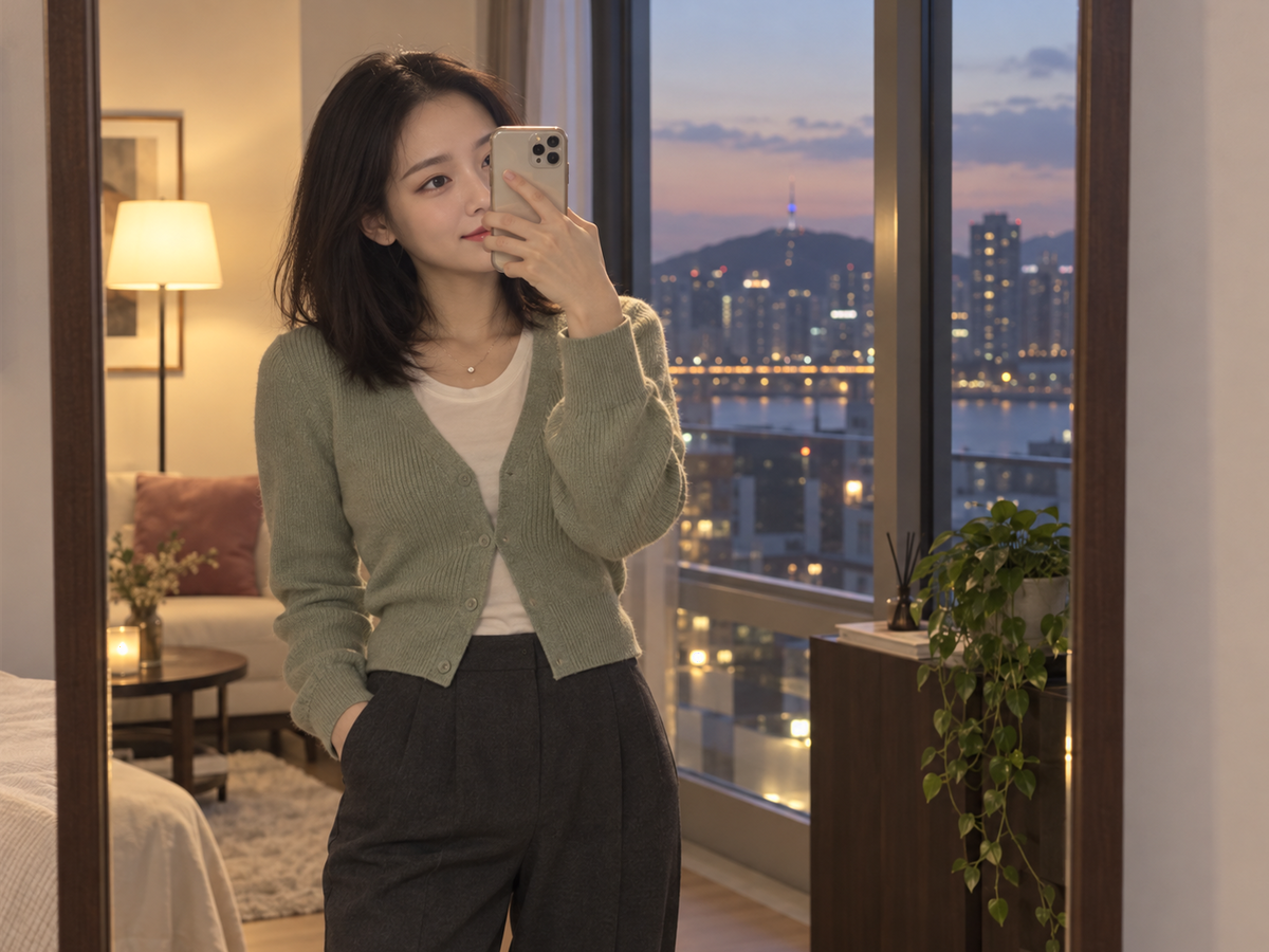 서울특별시 마포구 홍대 이동과 방문 일정을 안내하는 젊은 성인 한국 여성 관리사